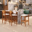 Ver imagem 2 de Kit 2 Banquetas Alta Bar Cozinha Sala Jantar Betta L02 Imbuia Facto Verde Linho Cru - Lyam Decor