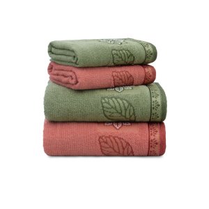 Jogo de Toalha 4 Peças - Folliage - Felpuda - 100% Algodão - Appel Cor: Telha / Verde