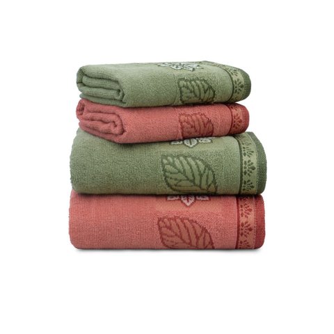 Jogo de Toalha 4 Peças - Folliage - Felpuda - 100% Algodão - Appel Cor: Telha / Verde