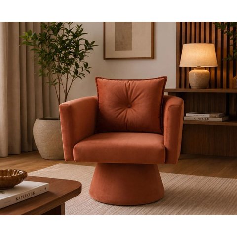 Poltrona Decorativa Orgânica Base Fixa Agatha Suede Terracota Liso