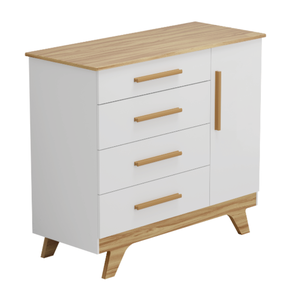 Cômoda Infantil Retrô Peroba Branco com Amêndoa 1 Porta Lisa