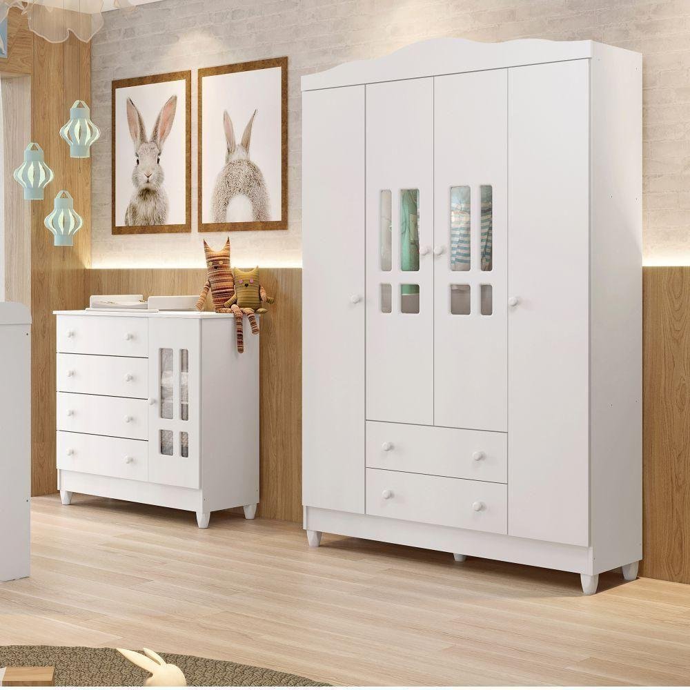 Quarto de Bebê Guarda Roupa com Gavetas Cômoda Branco | MadeiraMadeira
