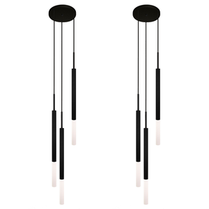 Kit 2 Pendentes Luminária de Teto Tubo Triplo Difusor Preto