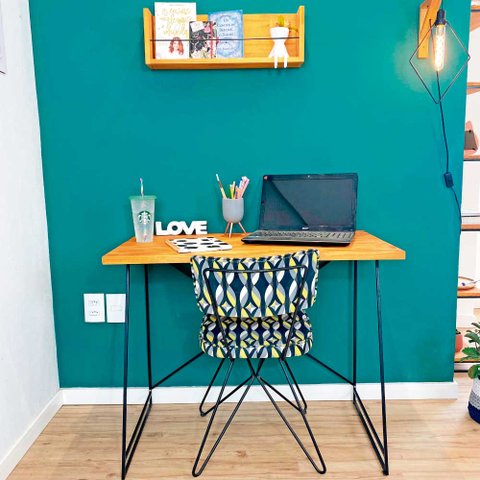 Mesa para Escritório Industrial de Ferro Carvalho e Preto