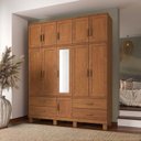 Ver imagem 1 de Guarda-Roupa 11 Portas 4 Gavetas com Espelho Madeira Maciça Marrom/Castanho
