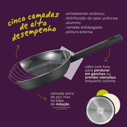 Frigideira Antiaderente Ultra Ceramic 24cm Indução Cor Preta Mou Chia - Oikos - 5