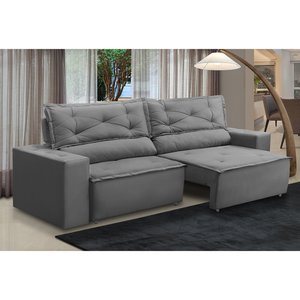 Sofá Retrátil e Reclinável 3 lugares com Molas 1,50m Laura Suede Cinza Madelina