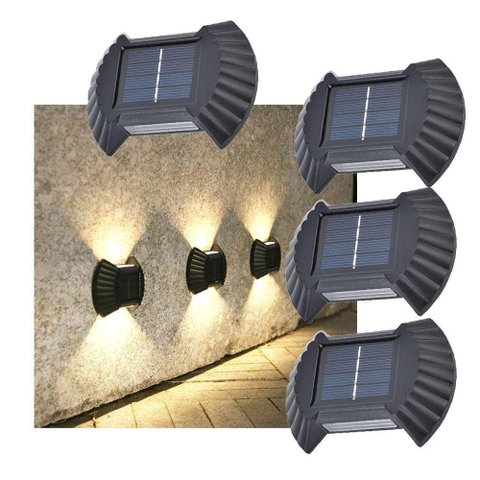 Luminaria Solar Parede Arandela Balizador Led Kit 4 Und Luz