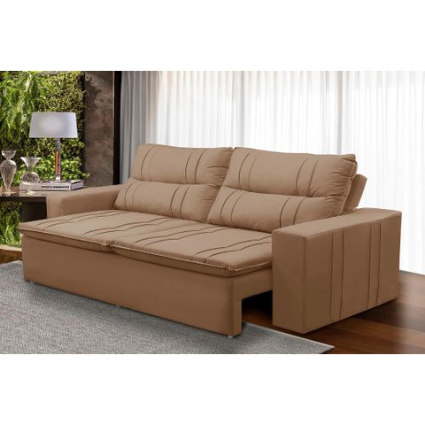 Sofá Retrátil e Reclinável 3 lugares com Molas 1,80m Ester Suede Cappuccino Adonai Estofados