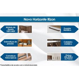 Quarto Casal Modulado Rizon 6 Peças (1 Armário Ponte + 1 Closet + 2 Guarda Roupas + 2 Complementos)  - 2