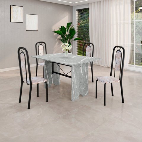 Conjunto Sala de Jantar com 4 Cadeiras Lara Preto/Bege/Granito