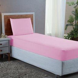 Kit Lençol de Solteiro 400 Fios Poliéster 2 Peças Conjunto com Elástico e Fronha:rosa - 1
