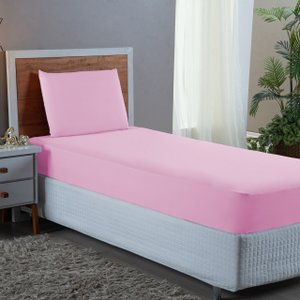 Kit Lençol de Solteiro 400 Fios Poliéster 2 Peças Conjunto com Elástico e Fronha:rosa
