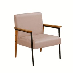 Poltrona Fontana Veludo Rose Base em Metal Preto e Madeira - 1