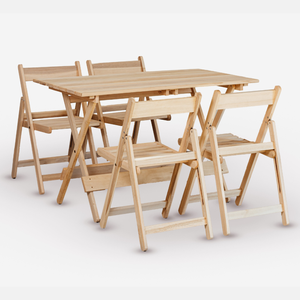 Conjunto de Mesa 120x70 e 4 Cadeiras Davos Dobrável Eucalipto sem Pintura Marcenaria Real
