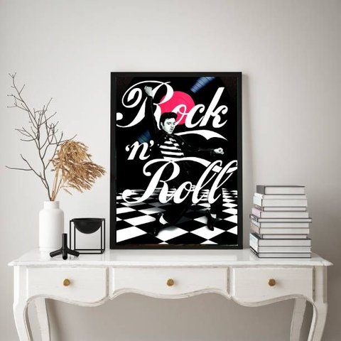Quadro Decorativo Elvis Rock´n  roll 24x18cm:madeira Preta