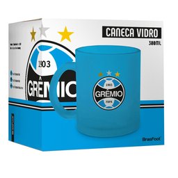 Caneca Vidro Diamond Brasfoot Gremio 300 Ml Licenciada Azul - 3