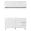 Ver imagem 1 de Balcão Gabinete Andréia com Tampo 160cm 3 Portas e Armário Aéreo 4 Portas Branco - Desk Design