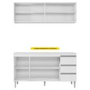 Ver imagem 3 de Balcão Gabinete Andréia com Tampo 160cm 3 Portas e Armário Aéreo 4 Portas Branco - Desk Design