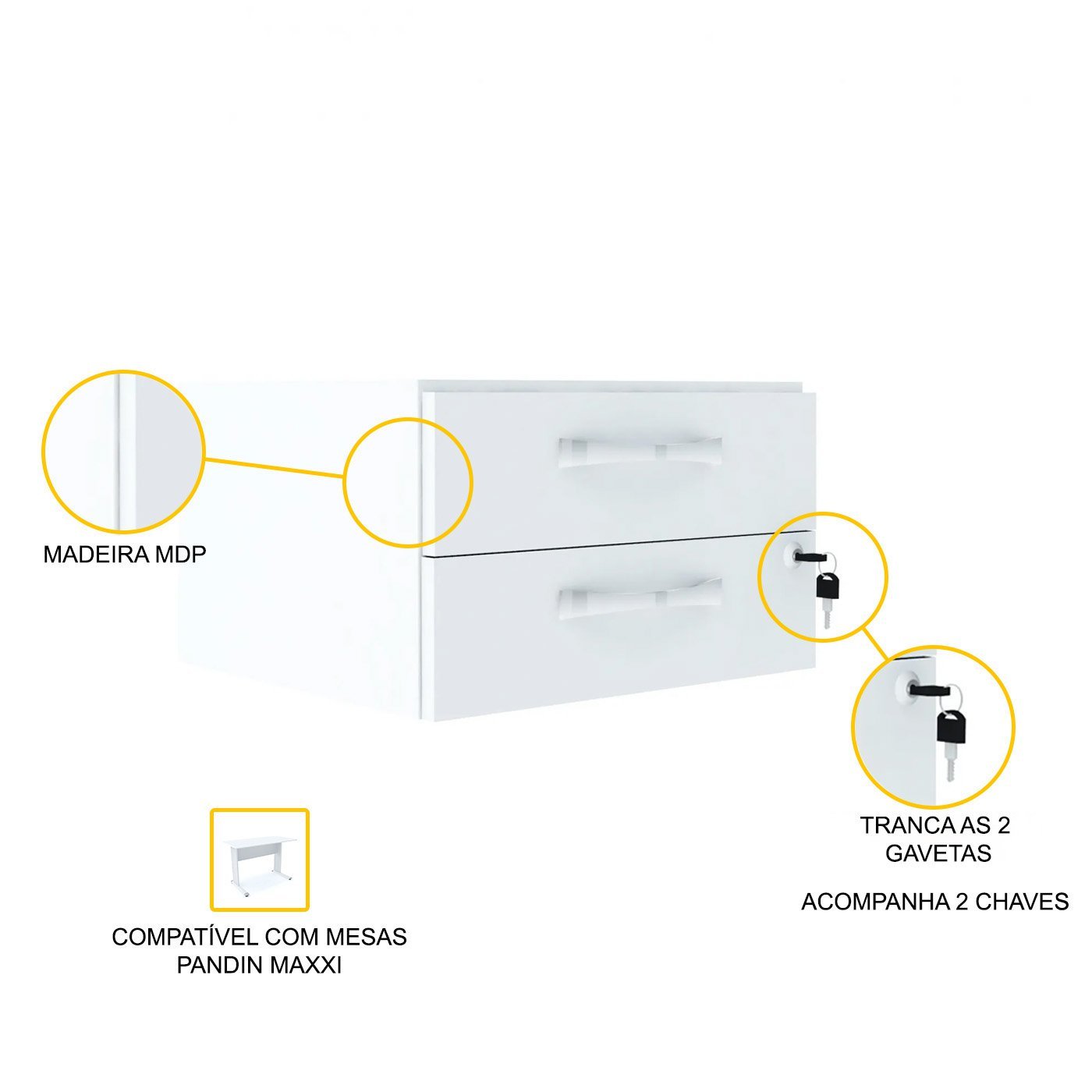 GAVETEIRO AÉREO 2 GAVETAS PANDIN MAXXI - BRANCO MXG02 - 2