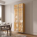 Ver imagem 1 de Cristaleira 2 Portas Vidro Reflecta 100% MDF com LED e Espelho Suspensa 218x76cm Naturale Luminare