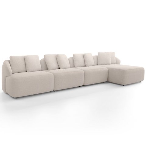 Sofá 5 Lugares com Chaise Direito Sala Living 388cm Arlo F04 Bouclê Bege - Lyam Decor