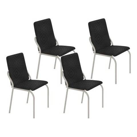 Kit 4 Cadeiras Malibu Corino Tempest Preto Tubo Champanhe
