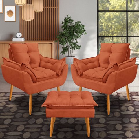 Kit 2 Poltrona Opala Puff Descanso para Os Pés:terra Cota