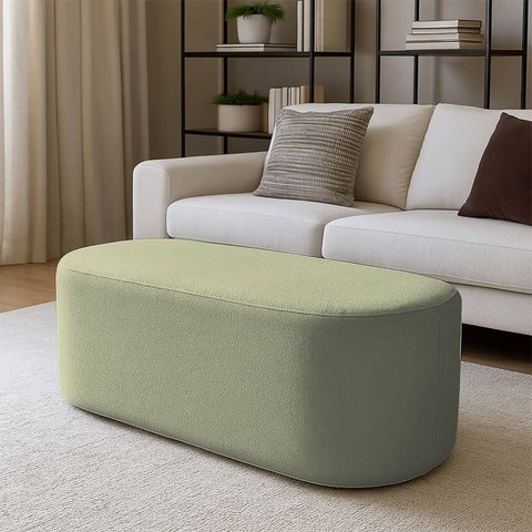 Puff Michael Orgânico Oval Curvo Redondo para Sala Confortável e Reforçado Bouclé
