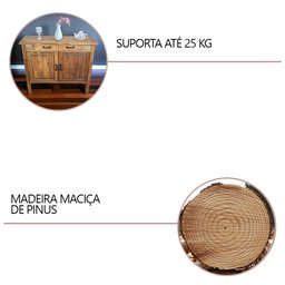 Balcão Buffet Cozinha Madeira Maciça Rustica 2 Portas Imbuia - 3
