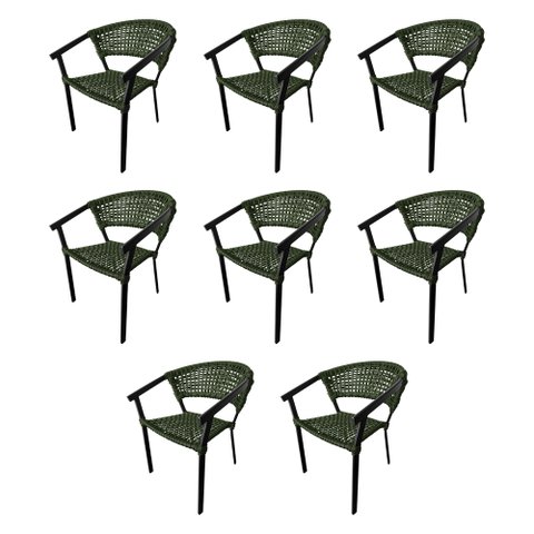Kit 8 Cadeiras de Jantar em Corda Naútica Verde Musgo Base Alumínio Sofia