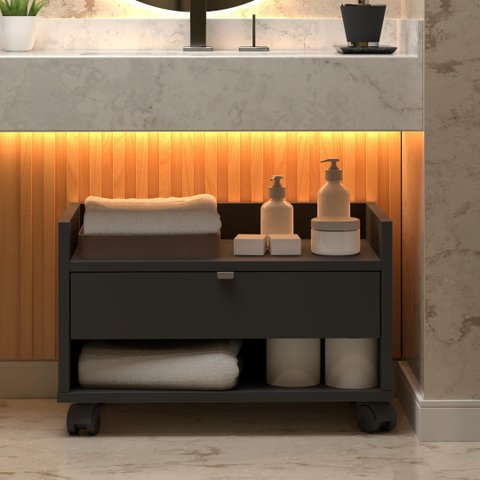 Armário Gabinete para Banheiro com Rodízios Prisma - Preto