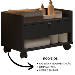 Armário Gabinete para Banheiro com Rodízios Prisma - Jm3:preto - 6