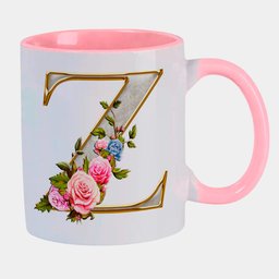 Caneca Branca com Interna Rosa Y4 Letra Z Alfabeto Fofo Flor - 1