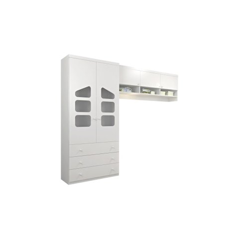 Jogo Quarto Infantil Guarda-roupa 2 Portas e Ponte Aérea Eloísa Branco - Phoenix Baby