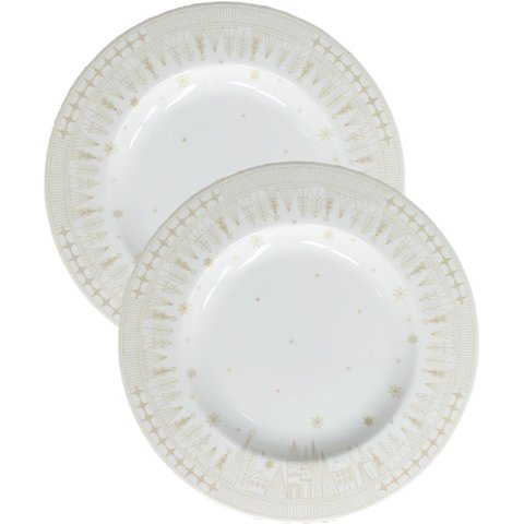 Jogo Prato Sobremesa Lanche 2pçs 2 Pessoas Natal Noel 21cm