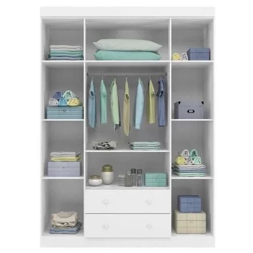 Quarto Completo Infantil Elisa MDF com Guarda Roupa 4 Portas, Cômoda 1 Porta e Berço 2 em 1 Branco - - 5