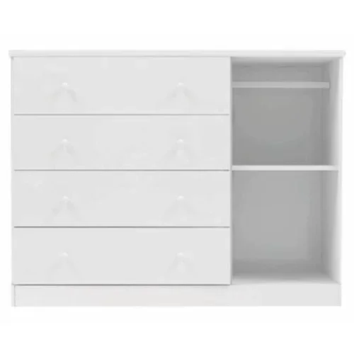 Quarto Completo Infantil Elisa MDF com Guarda Roupa 4 Portas, Cômoda 1 Porta e Berço 2 em 1 Branco - - 4