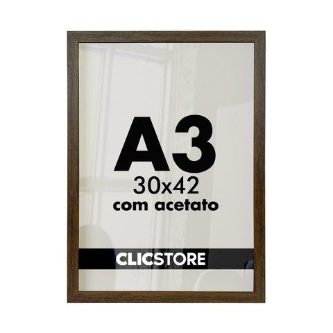 Kit 05 Molduras A3 30x42cm com Acetato e Fundo para Quadros Diplomas Certificados Fotos:tabaco