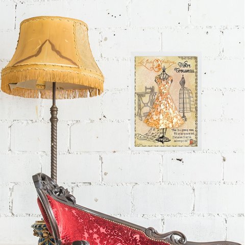 Quadro Vintage Moda Vestido Atelier 24x18cm:moldura Branca