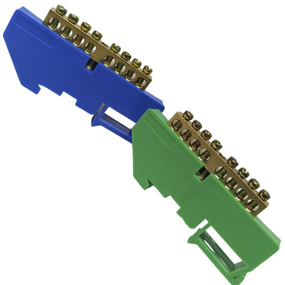 Kit Barramento Neutro e Terra para Trilho Din 8 Furos Terminal Barra Painel Quadro Cabo Fio