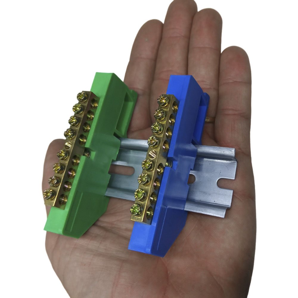 Kit Barramento Neutro e Terra para Trilho Din 8 Furos Terminal Barra Painel Quadro Cabo Fio - 3