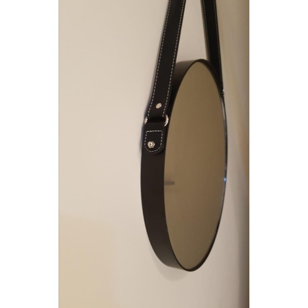 Espelho Redondo com Alça em Couro Legítimo PRETO 60cm - 2