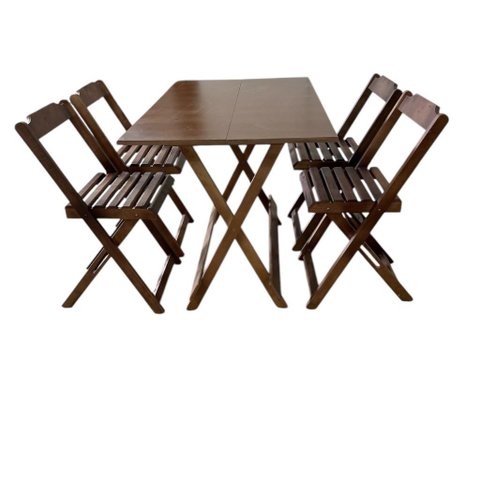 Conjunto Mesa Dobrável 1,20m com Tampo em Mdf Ultra Plus e 4 Cadeiras Dobráveis Imbuia