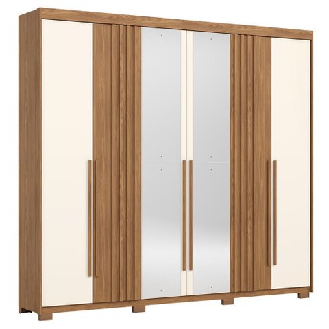 Guarda Roupa Casal 6 Portas Norton Nature/off White com Espelho - Móveis Henn