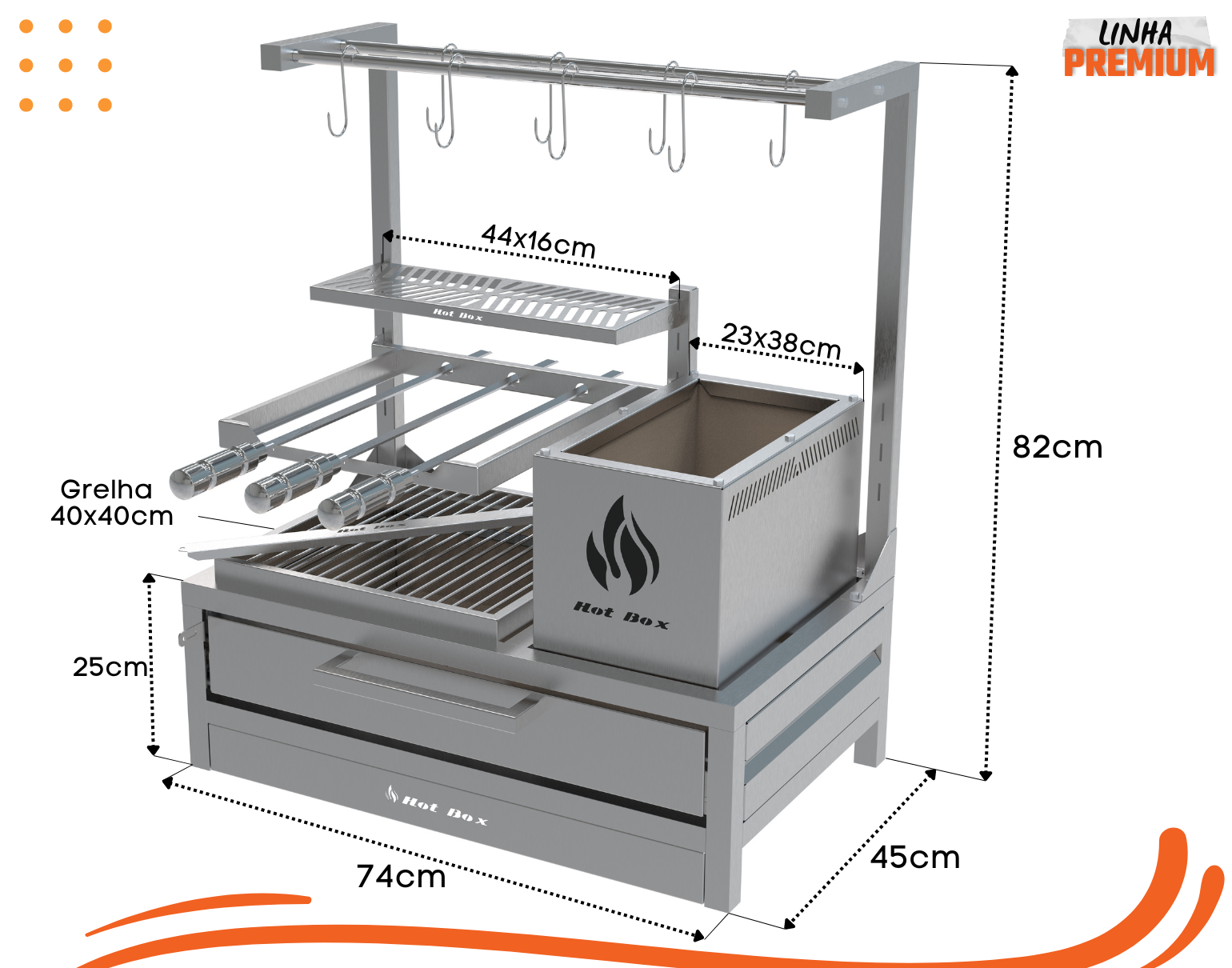 Parrilla para Bancada 74x45 com Tendal e Grelha Uruguaia + 3 Espetos - 2