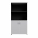 Ver imagem 2 de Armário Estante New City 2 Portas MDP 80cm Cinza Cristal e Preto Gebb Work