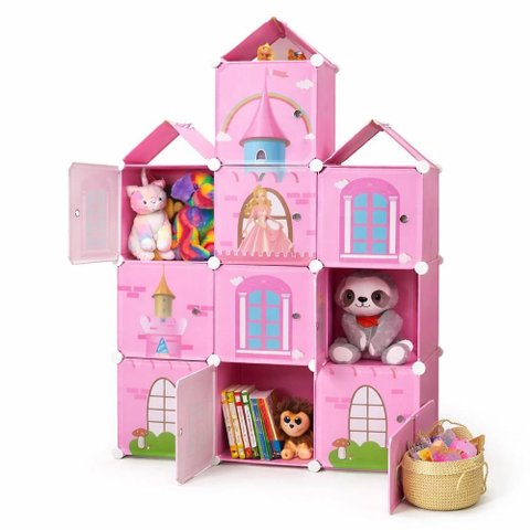 Armario Infantil Rosa Meninas Modular Guarda Roupa Organizador de Brinquedos e Sapateira com 13 Modu