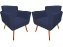 Ver imagem 1 de Kit 2 Poltronas Decorativa Sabrina Suede Azul Marinho Pés Madeira Mz Decor