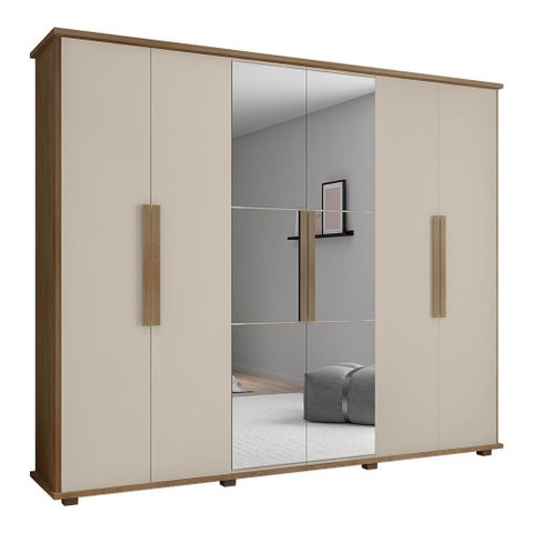 Guarda Roupa com Espelho 6 Portas Bolzano Cinamomo Off White